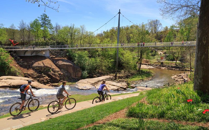 Liberty Bridge with Bikers on Path, Greenville, South Carolina